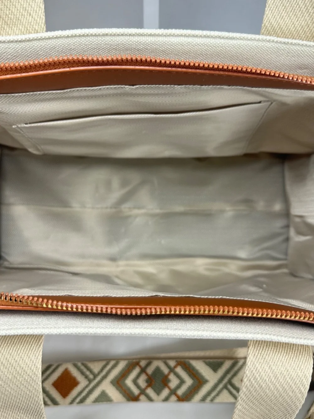 Canvas Tote/Computer/Laptop Purse Bag Beige Brown Handles Shoulder Strap NWT